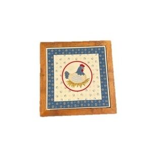 Country Hen Tile Wall Trivet Wood Framed Chicken on Nest Farmhouse Kitchen Decor